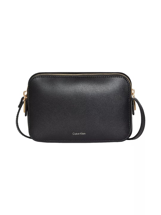 Calvin Klein Calvin Klein Kadın Parlak Deri Fermuar Kapama Ayarlanabilir Askı CK Yazı Desen Siyah Çanta LV04F3276G-332