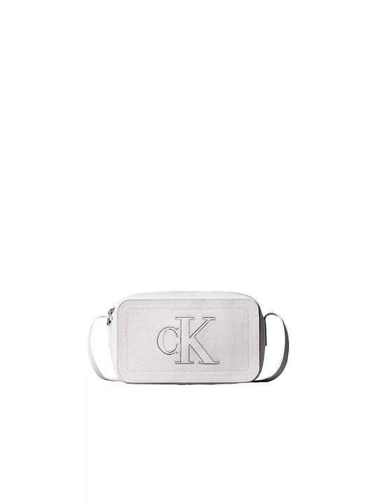 Calvin Klein Calvin Klein Kadın Parlak Dokulu Monogram Logolu Ayarlanabilir Çapraz Askılı Fermuarlı Beyaz Çanta LV04F3685G-4LX