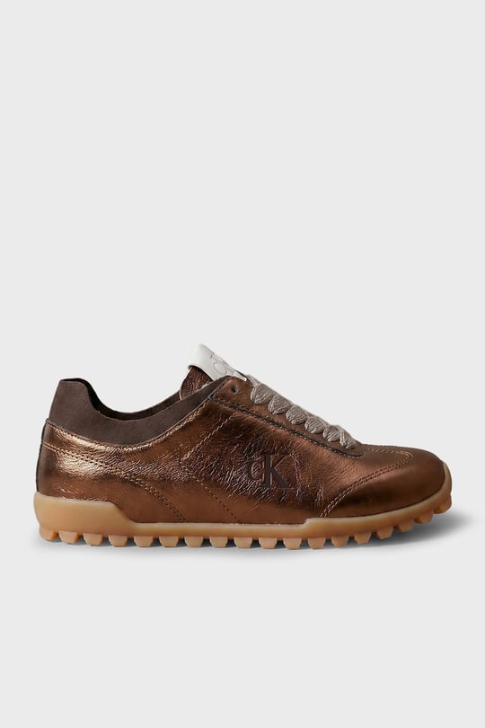 Calvin Klein Calvin Klein Kadın Parlak Folyo Kaplama Deri Monogram Logolu Yedek Bağcıklı Kahverengi Sneaker HW0HW03305-02N