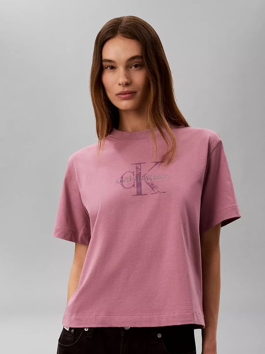 Calvin Klein Calvin Klein Kadın Regular Fit Yuvarlak Yakalı Pamuklu Logo Nakışlı Kısa Kollu Pembe T-Shirt LV047H802G-VCB