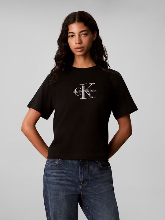 Calvin Klein Calvin Klein Kadın Regular Fit Yuvarlak Yakalı Pamuklu Logo Nakışlı Kısa Kollu Siyah T-Shirt LV047H802G-UB1