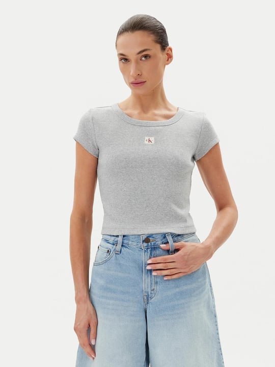 Calvin Klein Calvin Klein Kadın Slim Fit Yuvarlak Yaka Pamuklu Kısa Kollu Gri T-Shirt LV047C200G-P79