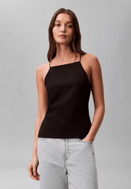 Calvin Klein Calvin Klein Kadın Slim Fit Dar İp Askılı Pamuklu Düz Dokuma Kumaş Siyah Bluz LV044F206G-UB1