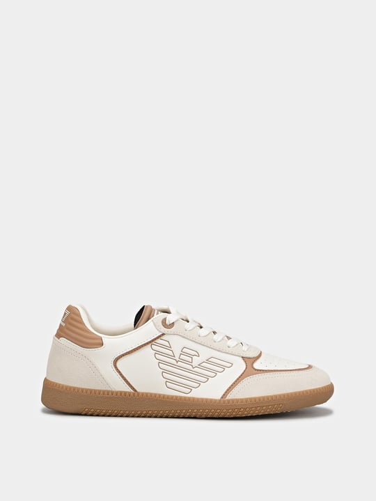 EA7 Ea7 Erkek Bağcıklı Marka Logolu Spor Stil Beyaz-Kahverengi Sneaker 7X000405 AF19826-MZ333