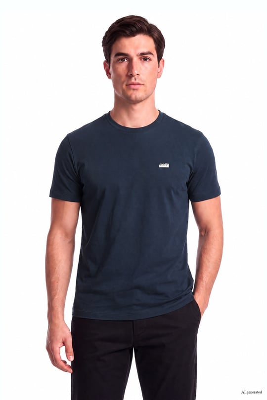 EA7 Ea7 Erkek Normal Kalıp Yumuşak Dokuma Kumaşlı Plaka Logolu Kısa Kollu Lacivert T-Shirt 7M002096 AF13862-UB102