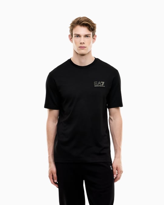 EA7 Ea7 Erkek Normal Kalıp Yuvarlak Yakalı Logo Basklı Kısa Kollu Siyah T-Shirt 7M002238 AF13739-UC001