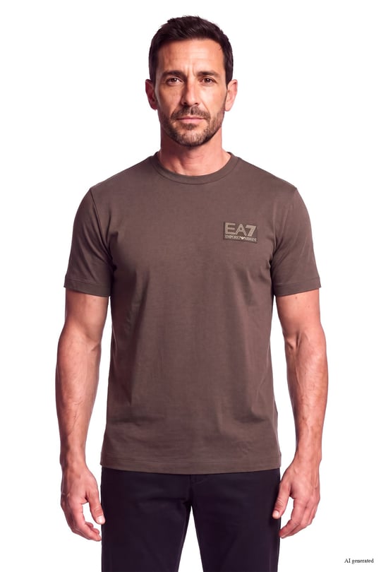 EA7 Ea7 Erkek Normal Kalıp Yuvarlak Yakalı Logo Basklı Kısa Kollu Kahverengi T-Shirt 7M002238 AF13739-U6027