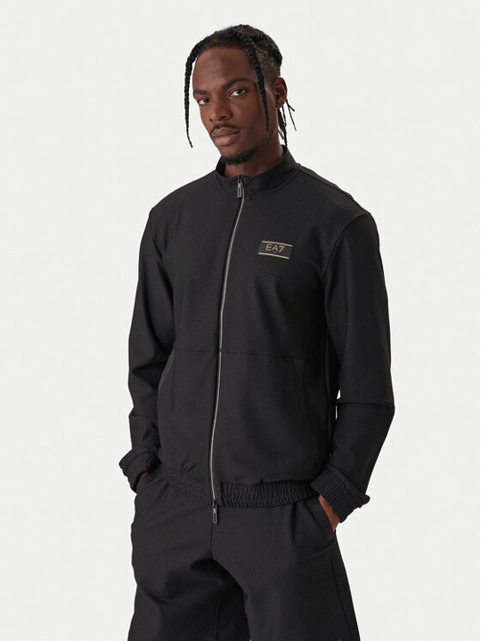 EA7 Ea7 Erkek Normal Kesim Dik Yakalı Fermuarlı Uzun Kollu Siyah Sweatshirt 7M001338 AF21099-UC001