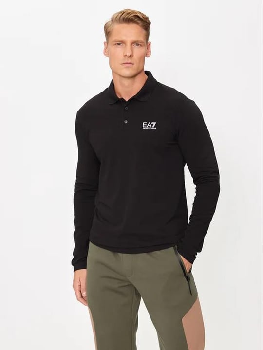 EA7 Ea7 Erkek Pamuklu Uzun Kol Dokuma Günlük Kullanım Siyah1 Polo Yaka T-Shirt 8NPF15 PJVQZ-1200
