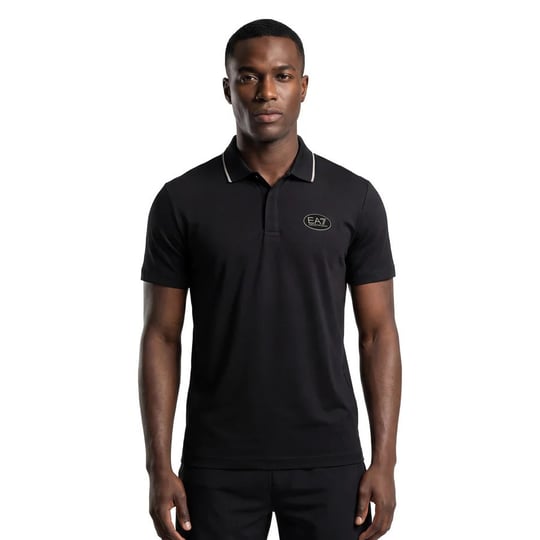 EA7 Ea7 Erkek Vücut Sıcaklığını Sabit Tutan Kumaş Dar Kalıp Logo Desenli Kısa Kollu Siyah Polo Yaka T-Shirt 7M001288 AF13520-UC001