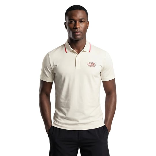 EA7 Ea7 Erkek Vücut Sıcaklığını Sabit Tutan Kumaş Dar Kalıp Logo Desenli Kısa Kollu Krem Polo Yaka T-Shirt 7M001288 AF13520-U0004