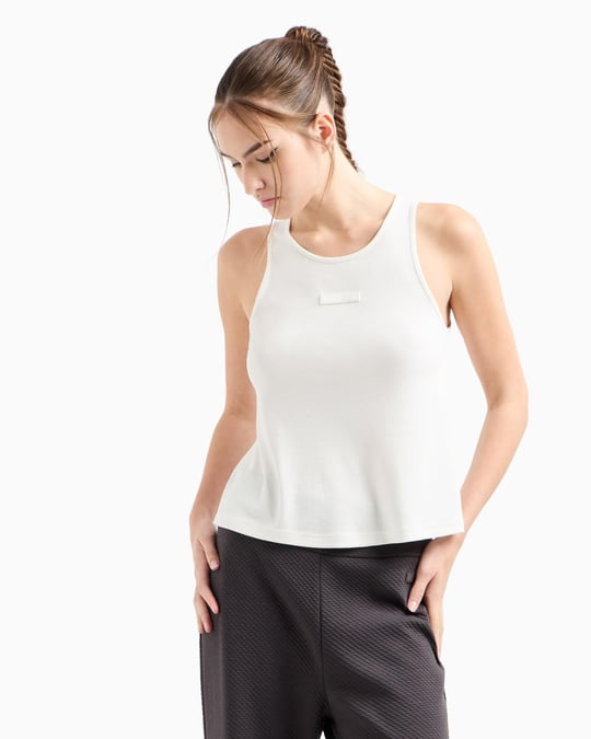 Ea7 Ea7 Kadın Normal Kesim Halter Yaka Dokuma Kumaş Ekru Atlet 7W000251 AF12956-U1079
