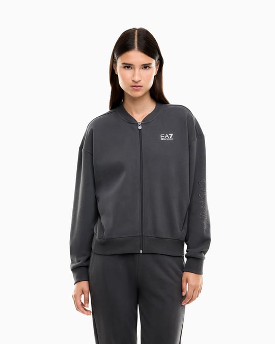 EA7 Ea7 Kadın Rahat Kalıp Düşük Omuzlu Logo Detaylı Uzun Kollu Fermuarlı Antrasit Sweatshirt 7W001401 AF20758-U8117