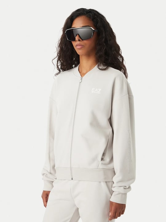 EA7 Ea7 Kadın Rahat Kalıp Düşük Omuzlu Logo Detaylı Uzun Kollu Fermuarlı Lacivert Sweatshirt 7W001401 AF20758-U9001