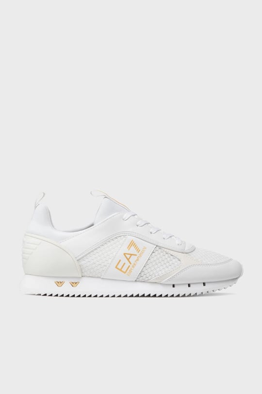 Ea7 Ea7 UNISEX Fileli Şerit Logolu Bağıcıklı Beyaz-Altın Sneaker X8X027 XK050-Q597