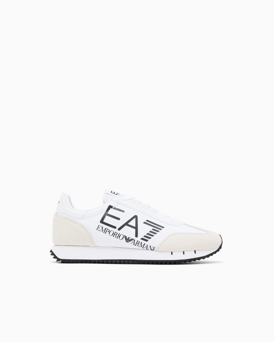 EA7 Ea7 Unısex Kalın Rahat Taban Logo Desenli Süet Detaylı Beyaz-Siyah Sneaker 7X000541 AF18609-MZ021