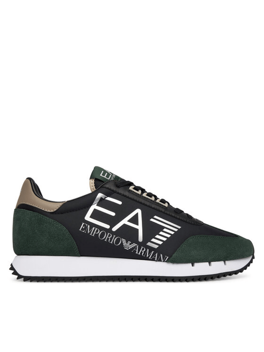 EA7 Ea7 Unısex Kalın Rahat Taban Logo Desenli Süet Detaylı Siyah-Yeşil Sneaker 7X000541 AF18609-MZ578