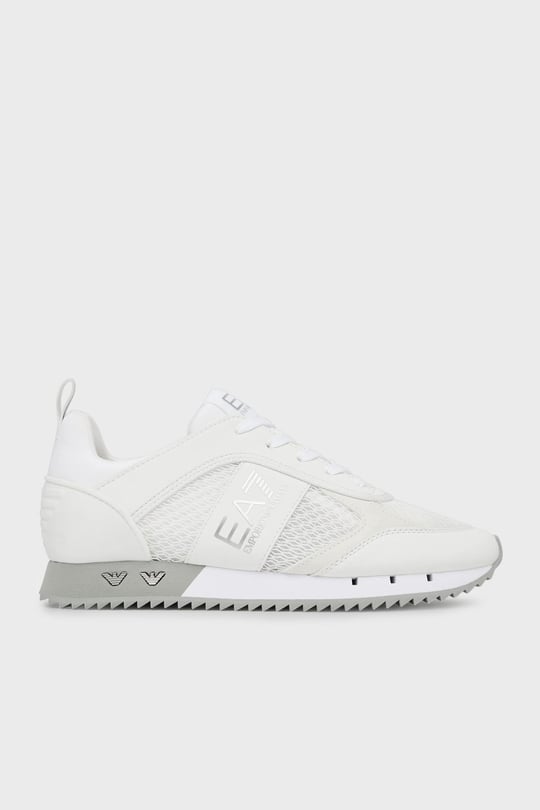 EA7 Ea7 Unısex Nefes Alabilen File Detaylı Rahat Taban Kartal Logo Motifli Beyaz-Gümüş Sneaker 7X000334 AF18610-MZ024