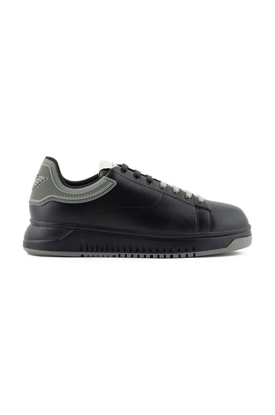 Emporio Armani Emporıo Armani Erkek %100 Deri Marka Logolu Siyah-Gri Sneaker X4X264 XN001-T431