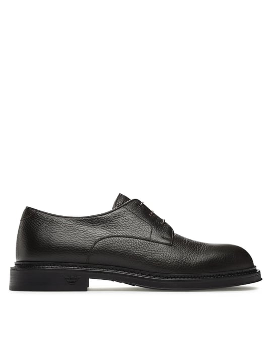 EMPORIO ARMANI Emporıo Armani Erkek Çakıllı Deri Yuvarlak Burunlu Bağcıklı Tış Tabanı Logo Desenli Kahverengi Ayakkabı X4C653 XF583-00003