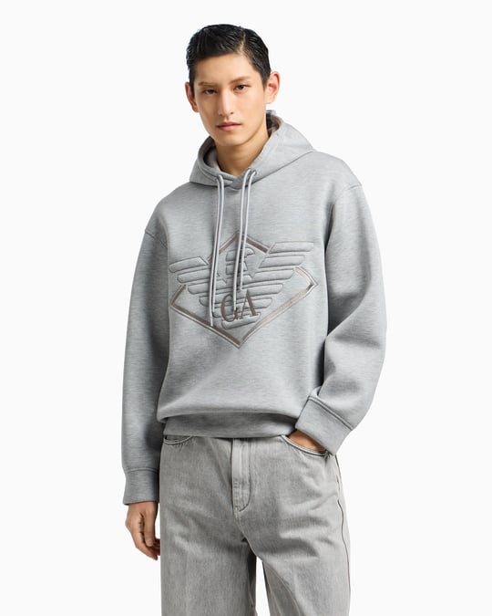 Emporio Armani Emporıo Armani Erkek Çift Bağcıklı Kapüşonlu Rahat %100 Pamuklu Jarse Kumaş Gri Sweatshirt EM002882 AF18339-M0195