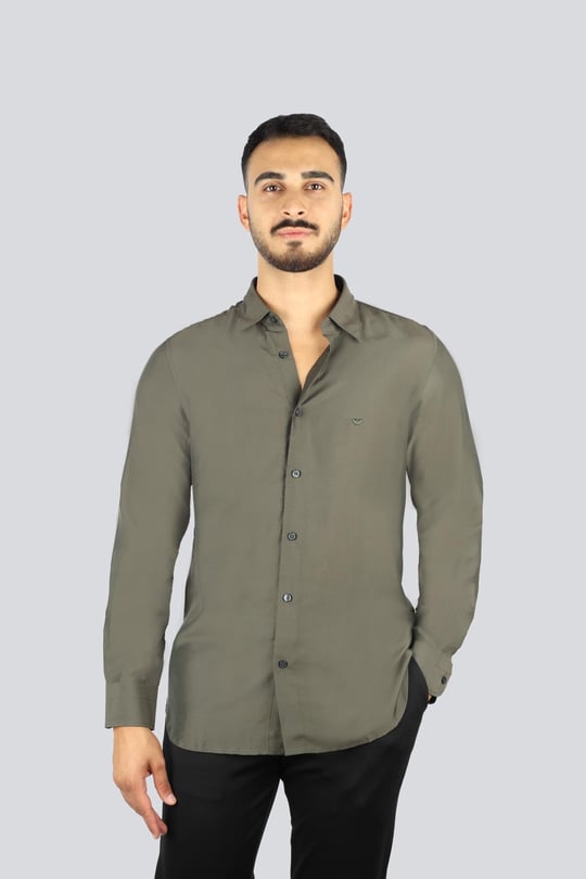 Emporio Armani Emporıo Armani Erkek Göğüste Mikro Kartal İşlemesi Gömlek Yaka Uzun Kol Haki Gömlek EM001537 AF17293-U8120