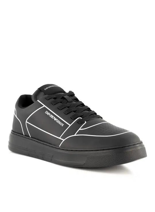 Emporio Armani Emporıo Armani Erkek Kabartmalı Baskı Desenli Kontrast Logo Detaylı Deri Siyah Sneaker EM002852 AF18014-MC024