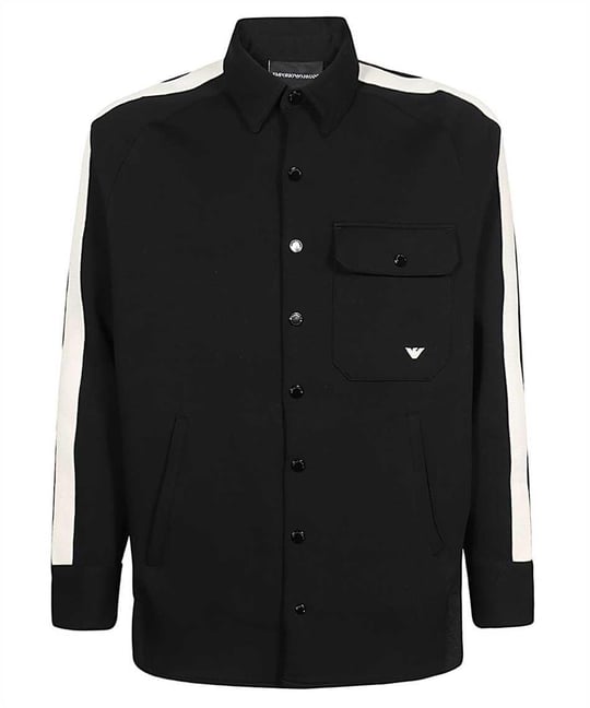 Emporio Armani Emporıo Armani Erkek Marka Logolu Düğmeli Gömlek Yaka Uzun Kollu Siyah Sweatshirt 6R1MF4 1JHSZ-0999