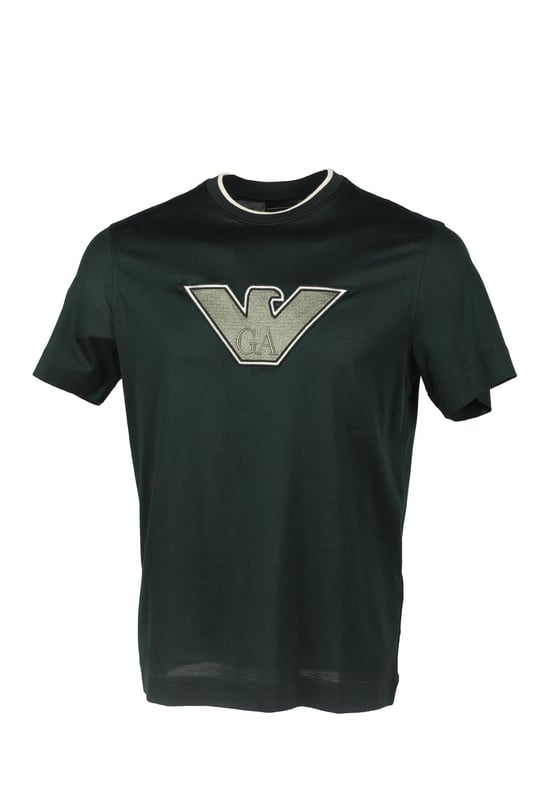Emporio Armani Emporıo Armani Erkek Marka Logolu Pamuklu Yuvarlak Yaka Kısa Kol Koyu Yeşil T-Shirt 6R1T72 1JUVZ-05B7
