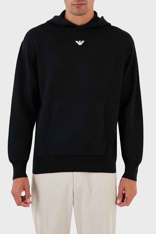 Emporio Armani Emporıo Armani Erkek Marka Logo Detaylı Kapşonlu İpli Siyah Kazak 6R1MX7 1MNBZ-F904