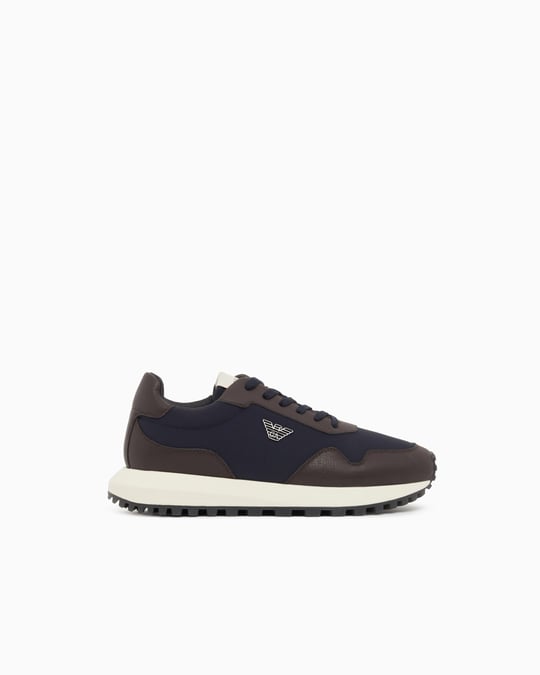 Emporio Armani Emporıo Armani Erkek Metalik Kartal Logolu Düşük Bilekli Nefes Alabilir Ön Yüzeyli Ortopedik Taban Lacivert-Kahverengi Sneaker EM003738 AF19532-M6494
