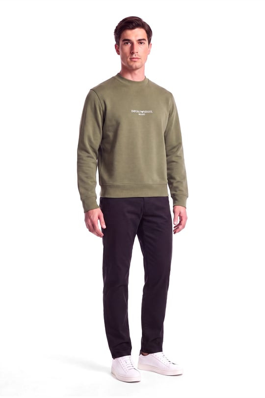 Emporio Armani Emporıo Armani Erkek Normal Kalıp Yuvarlak Yakalı Logo Detaylı Pamuklu Çift Jarse Kumaşlı Haki Sweatshirt EM007352 AF10013-M7312