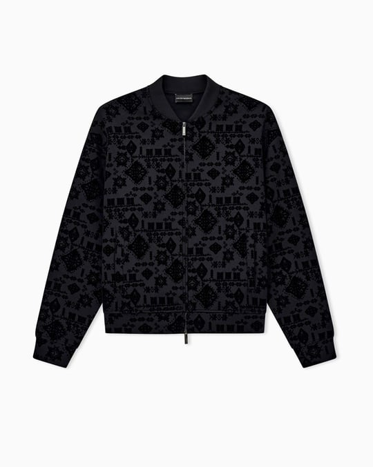 Emporio Armani Emporıo Armani Erkek Normal Kalıp Kadife Logo Baskılı Uzun Kollu Yumuşak Pamuklu Fermuarlı Siyah1 Sweatshirt EM006881 AF10013-FC377