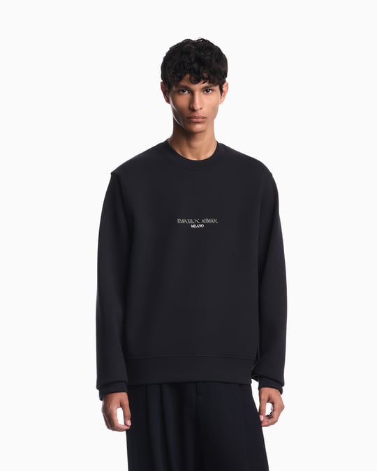 Emporio Armani Emporıo Armani Erkek Normal Kalıp Yuvarlak Yakalı Logo Detaylı Pamuklu Çift Jarse Kumaşlı Siyah Sweatshirt EM007352 AF10013-MB844