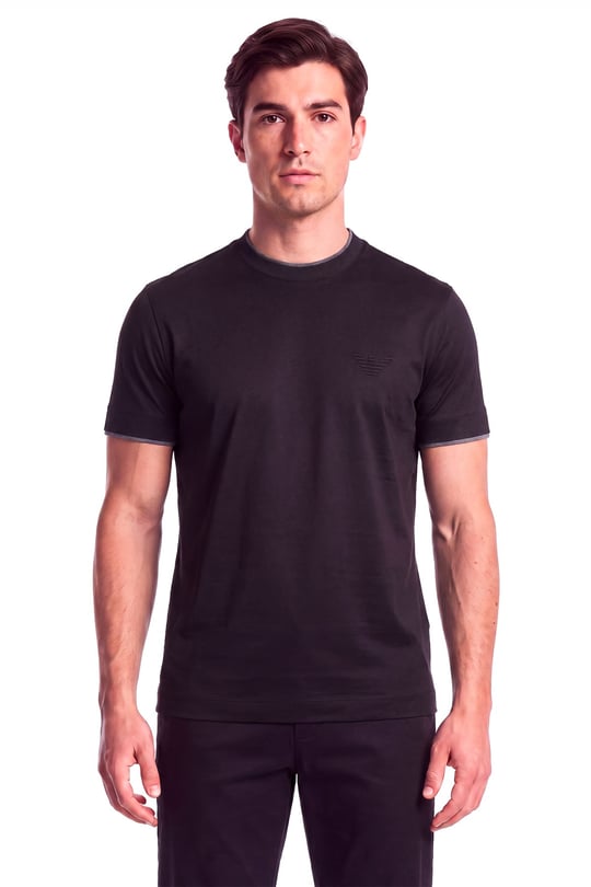 Emporio Armani Emporıo Armani Erkek Normal Kalıp Yuvarlak Yakalı Logo Kabartmalı Kısa Kollu Siyah T-Shirt EM006766 AF10017-MC718