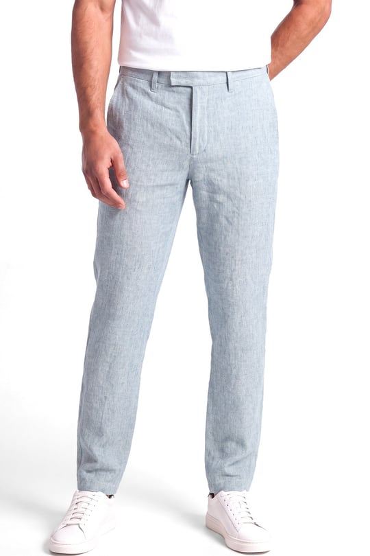 Emporio Armani Emporıo Armani Erkek Normal Kalıp Desenli Düz Paçalı Keten Mavi Pantolon EM005772 TE10410-O9003