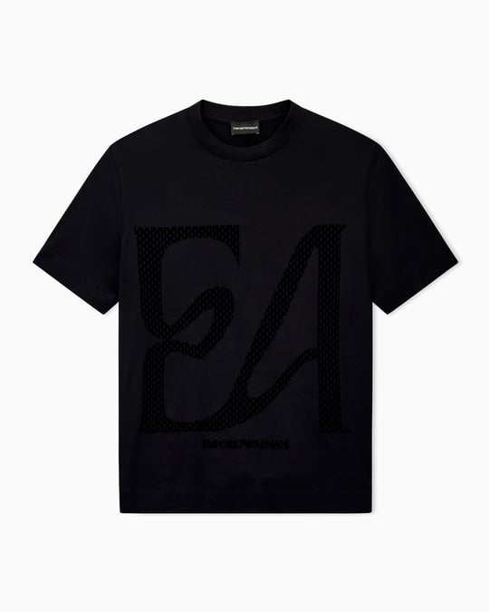 Emporio Armani Emporıo Armani Erkek Normal Kalıp Yuvarlak Yakalı Büyük Kadife Logolu Kısa Kollu Siyah T-Shirt EM006770 AF10017-MC717