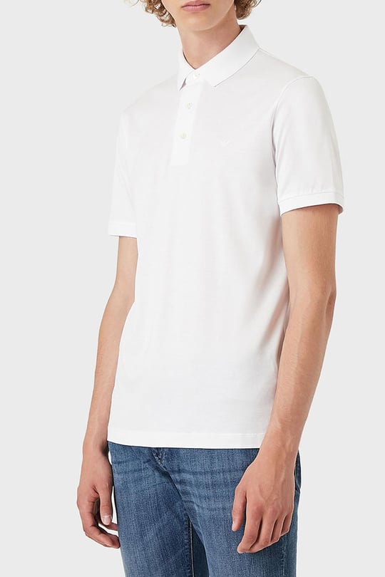 Emporio Armani Emporıo Armani Erkek Pamuklu Jersey Kumaş Marka Logolu Beyaz Polo Yaka T-Shirt 8N1F96 1JUVZ-0100