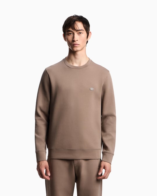 Emporio Armani Emporıo Armani Erkek Pamuklu Logo Detaylı Yuvarlak Yaka Bej Sweatshirt 8N1MD1 1JHSZ-U6189