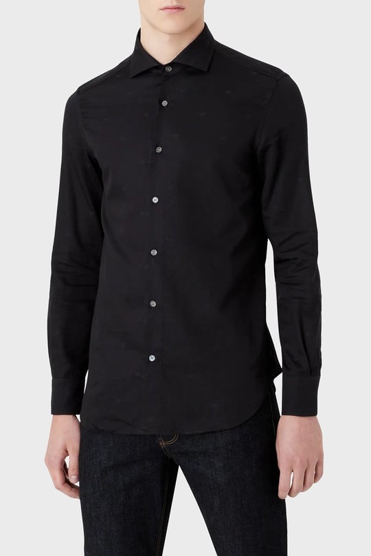 Emporio Armani Emporıo Armani Erkek Pamuklu Uzun Kollu  Günlük Siyah Gömlek 6L1C86 1NT9Z-F005