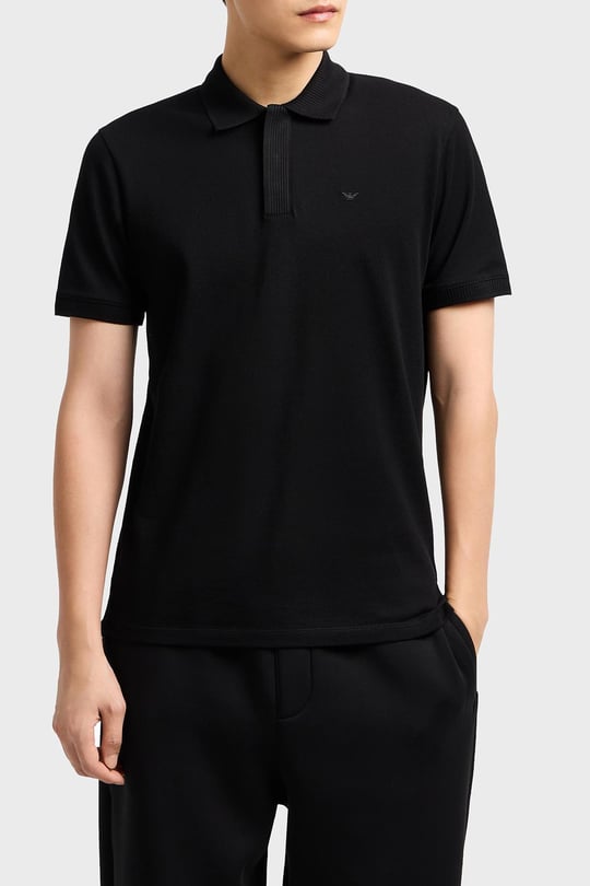 EMPORIO ARMANI Emporıo Armani Erkek Regular Fit Kartal İşlemeli %100 Pamuklu Kısa Kollu Siyah Polo Yaka T-Shirt EM000850 AF12955-UC001
