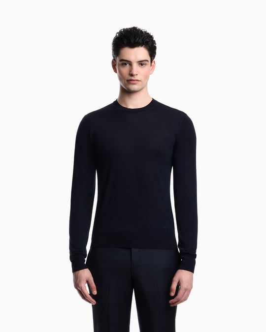 Emporio Armani Emporıo Armani Erkek Regular Fit Pamuklu Bisiklet Yaka Uzun Kollu Lacivert Kazak EM005803 AF25400-UB102