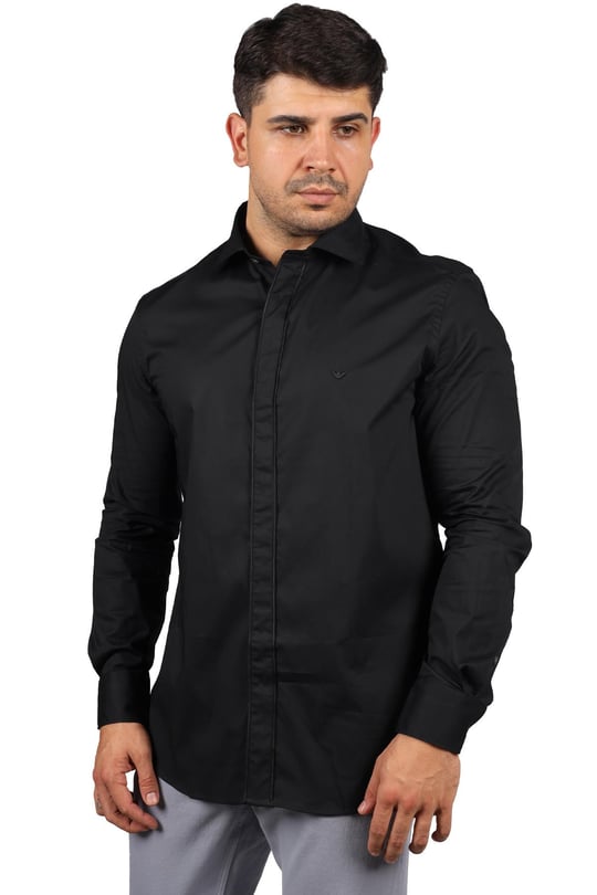 Emporio Armani Emporıo Armani Erkek Uzun Kol Normal Gömlek Yaka Günlük Siyah Gömlek 3R1CN6 1K01Z-0090