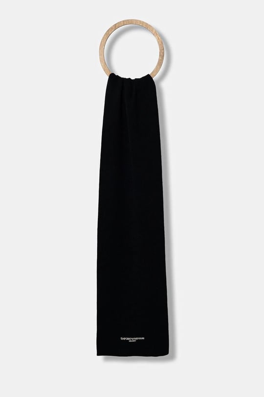 EMPORIO ARMANI Emporıo Armani Erkek Yünlü Pürüzsüz Örme Kumaş Logo İşlemeli Siyah Şal & Eşarp & Fular EM003713 AF18241-U8120