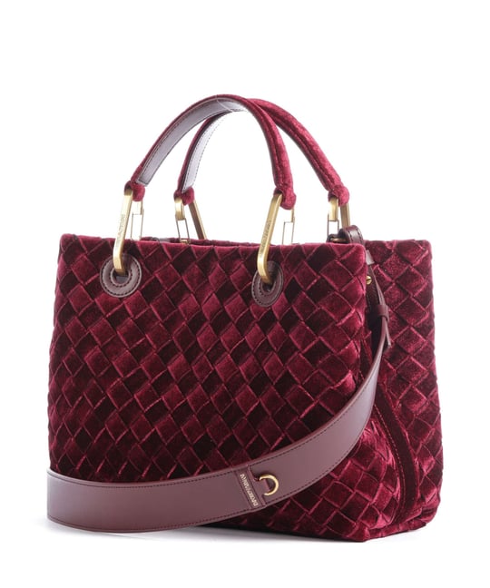 Emporio Armani Emporıo Armani Kadın Çıkarılabilir Omuz Askılı Desenli Kadife Bordo Omuz Çantası EW000361 AF28253-UA318
