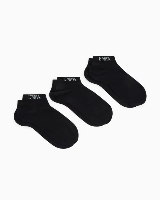 Emporio Armani Emporıo Body Erkek Bilek Hizasında Esnek Pamuklu Logo Detaylı Üçlü Paket Siyah Çorap EM000550 AF26377-UC001