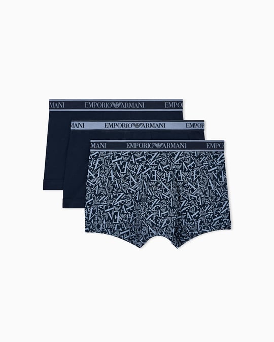 EMPORIO ARMANI Emporıo Body Erkek Logolu Elastik Bantlı Streç Pamuklu 3'lü Lacivert Boxer EM000370 AF10779-MB089