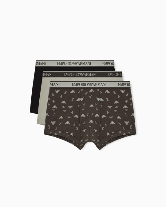 Emporio Armani Emporıo Body Erkek Üçlü Paket Esnek Pamuklu Elastik Bel Bantlı Desenli Siyah-Bej Boxer EM000370 AF20669-M7115