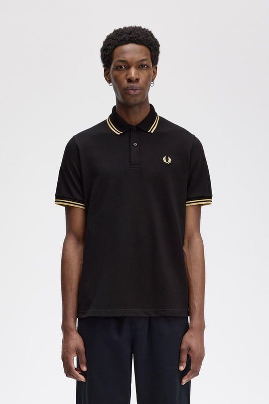 Fred Perry Fred Perry Erkek Çift Manşet ve Yaka Detaylı Kısa Kollu Geleneksel Üretim Siyah Polo Yaka T-Shirt M12-157