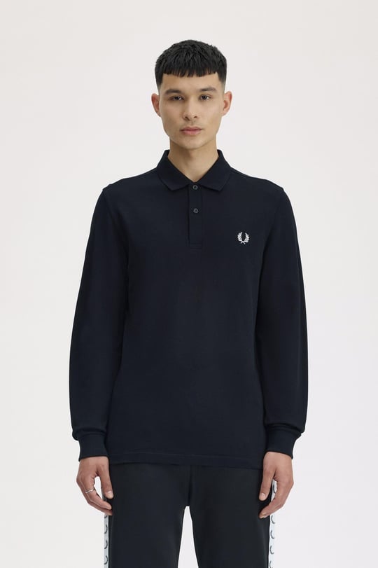 Fred Perry Fred Perry Erkek Normal Kesim Logo İşlemeli %100 Pamuklu Pike Kumaş Uzun Kollu Siyah Gömlek M6006-350